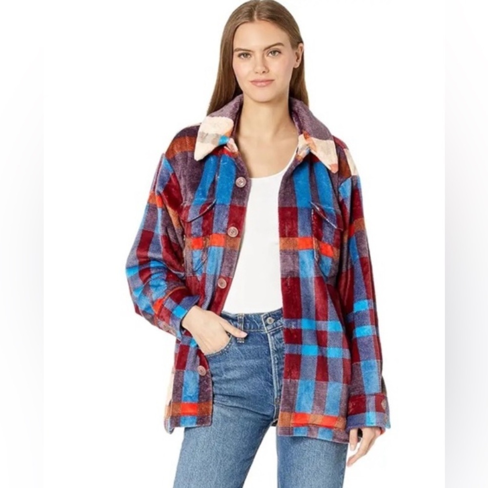 Show Me Your Mumu Colton Shirt Jacket Red Blue Plaid Small